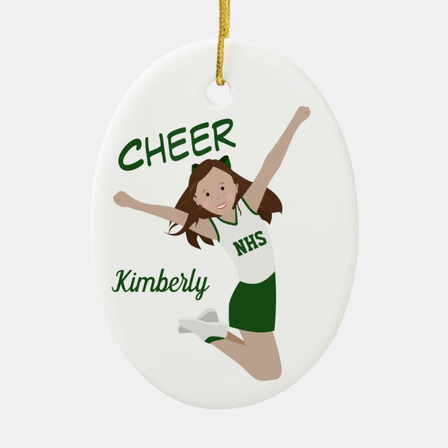 CheerLeader Brunette Grönt & White Julgransprydnad Keramik (Framsidan)