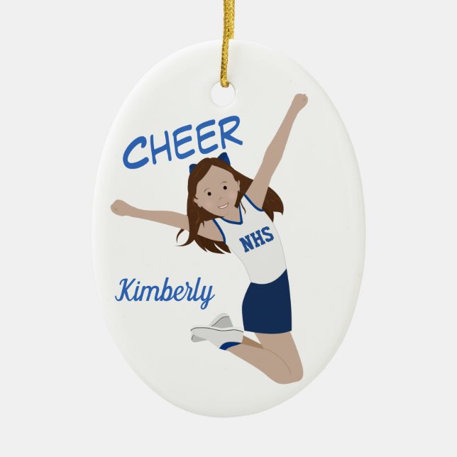 CheerLeader Brunette Mörk blått & White Julgransprydnad Keramik (Framsidan)