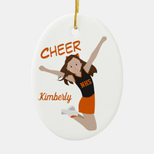 Cheerleader Brunette Orange & Black Julgransprydnad Keramik