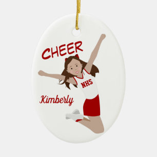 Cheerleader Brunette Red & White Julgransprydnad Keramik