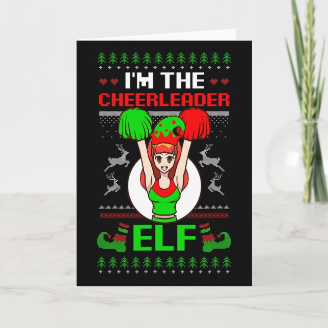 Cheerleader Elf Design Christmas Cheerleading  Kort (Framsida)