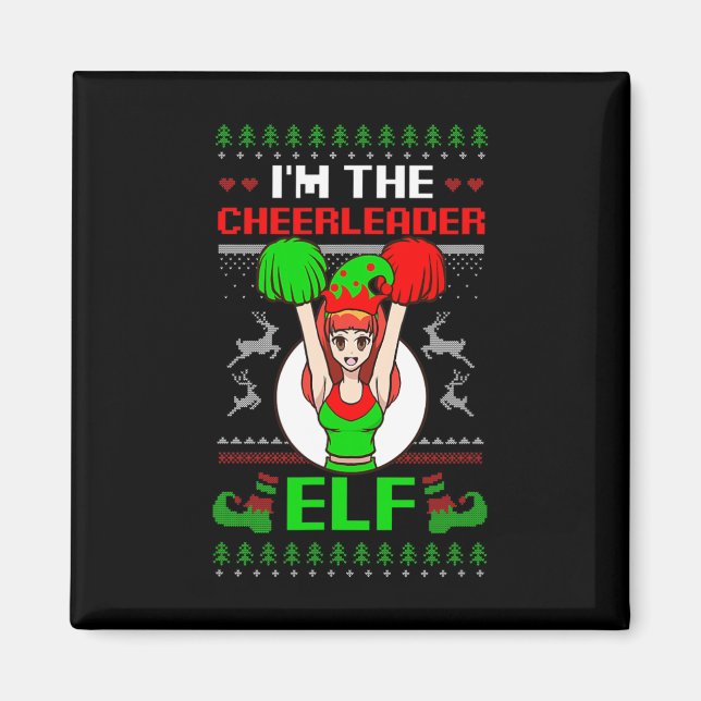 Cheerleader Elf Design Christmas Cheerleading  Magnet (Framsidan)