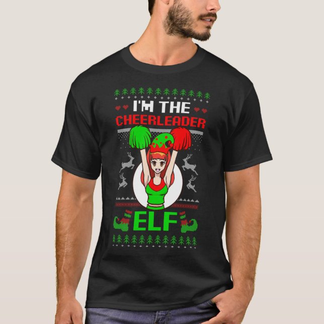 Cheerleader Elf Design Christmas Cheerleading  T Shirt (Framsida)