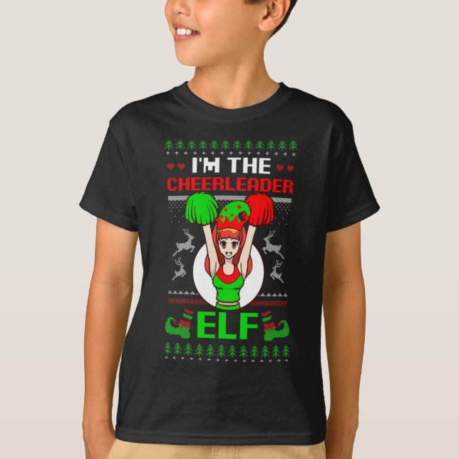 Cheerleader Elf Design Christmas Cheerleading  T Shirt (Framsida)