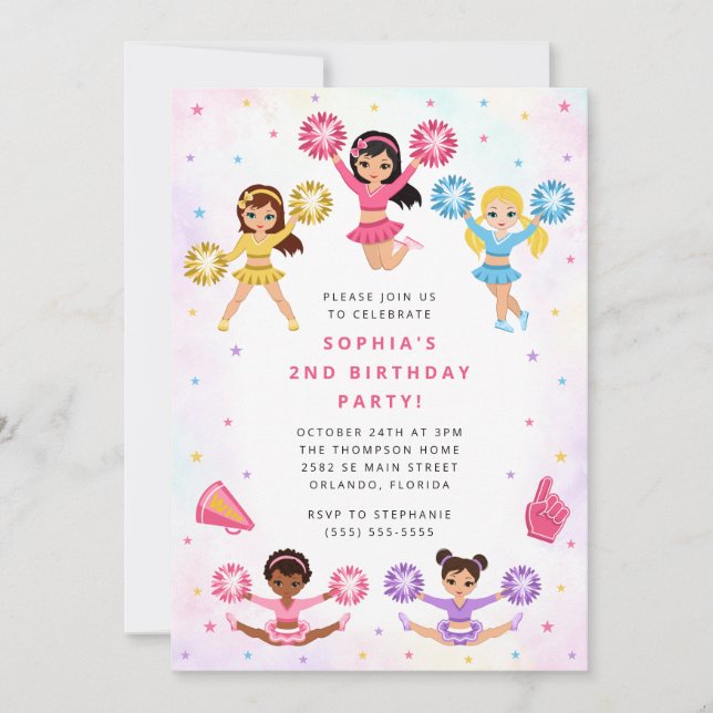 Cheerleader Girl Birthday Party Invitation Inbjudningar (Framsida)