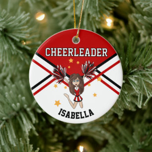 CheerLeader 📣 Girl - Red, Black & White Julgransprydnad Keramik