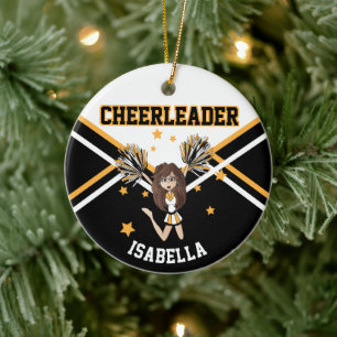 CheerLeader 📣 Girl - White, Black and Guld Julgransprydnad Keramik