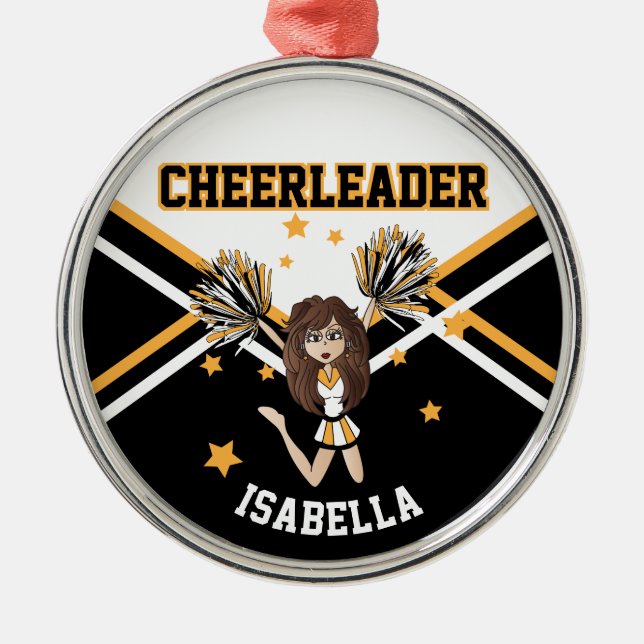 CheerLeader 📣 Girl - White, Black and Guld Julgransprydnad Metall (Framsidan)