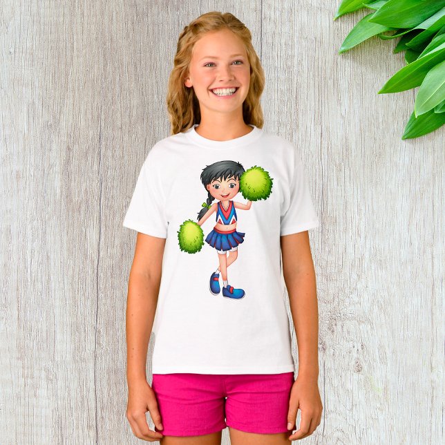 Cheerleader Girl with Pom Poms Fun Sports Spirit T Shirt (Skapare uppladdad)