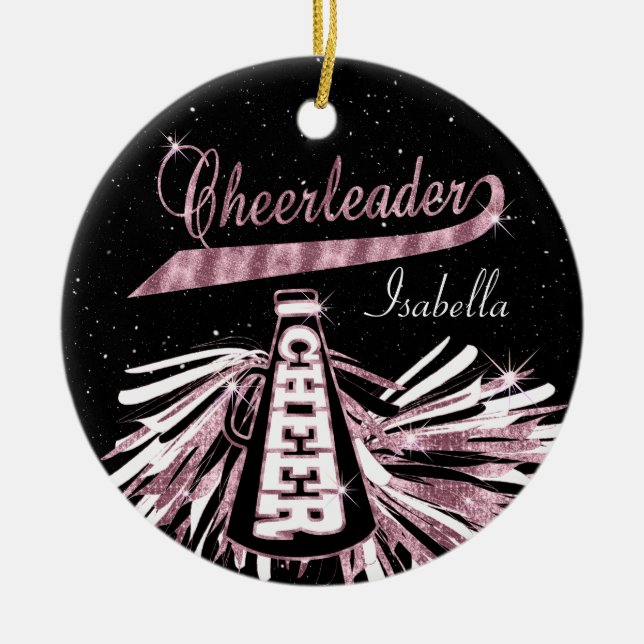CheerLeader 📣 💖 Glam- Black and Rosa Julgransprydnad Keramik (Framsidan)