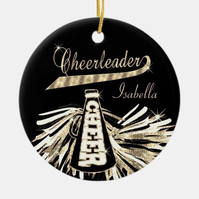 CheerLeader 📣 💖 Glam- Black och Guld Julgransprydnad Keramik (Framsidan)