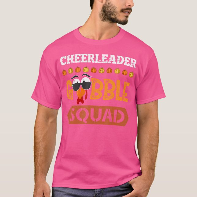 Cheerleader Gobble Squad Turkey Thanksgiving Cheer T Shirt (Framsida)