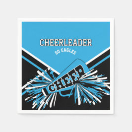 Cheerleader i babyblått, vitt och svart pappersservett