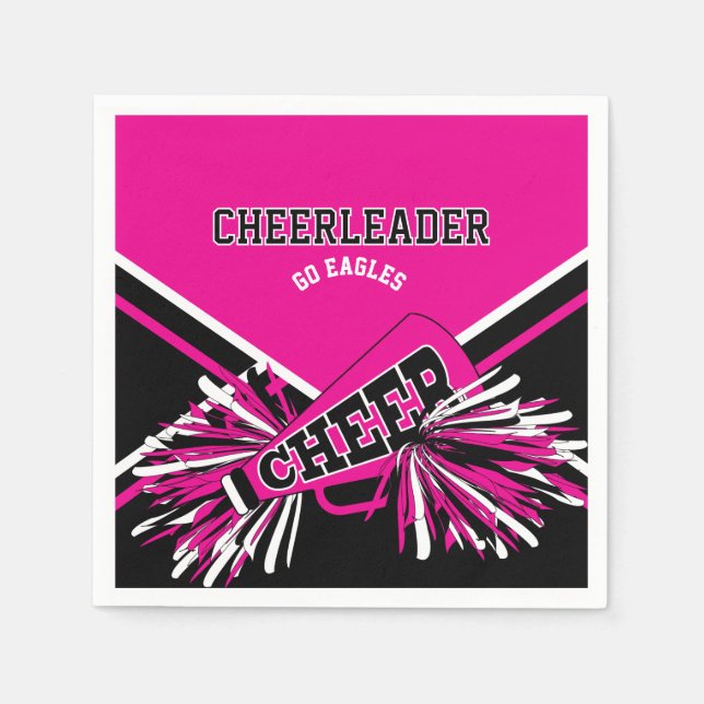 Cheerleader i varmt rosa, vit och svart pappersservett (Framsidan)