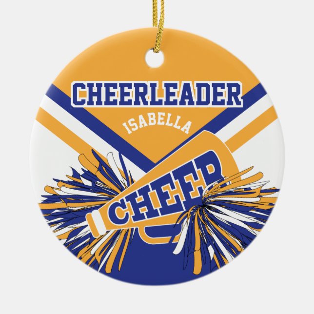 CheerLeader 📣 - Mörk blått, Guld och Vita 2 Julgransprydnad Keramik (Framsidan)
