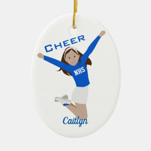 Cheerleader Mörk Brunette Blue & White Julgransprydnad Keramik