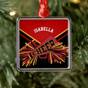 CheerLeader 📣 💖 - Mörk Red, Black and Guld Julgransprydnad Metall