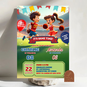 Cheerleader och fotboll gemensam födelsedag inbjudningar