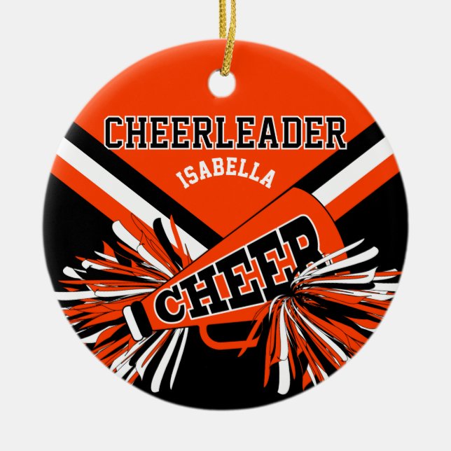 CheerLeader 📣 💖- Orange, vit och svart Julgransprydnad Keramik (Framsidan)