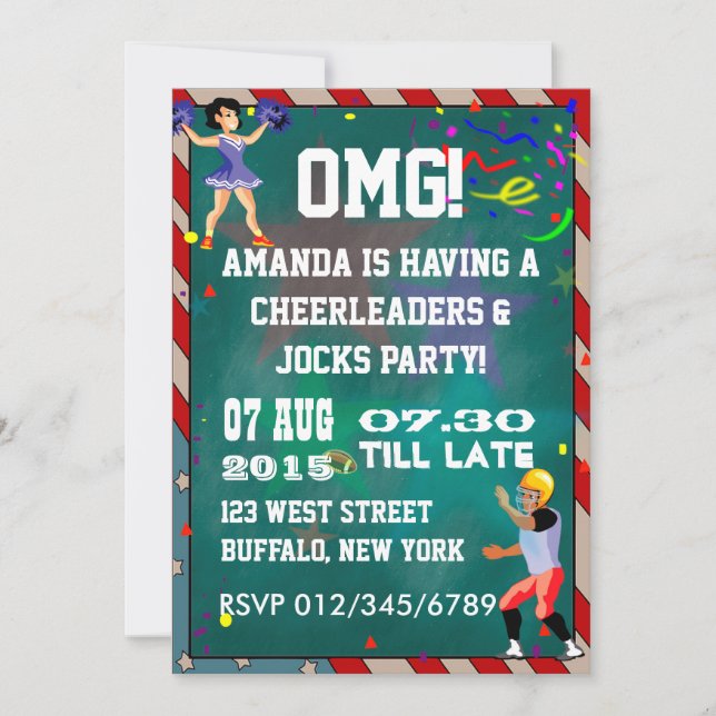 Cheerleaders och Jocks Kritbräda Inbjudningar (Framsida)