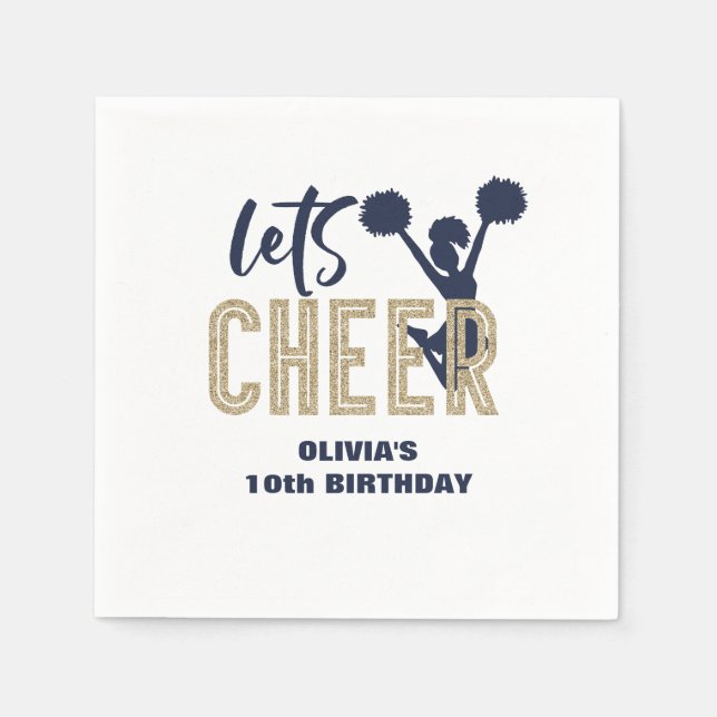 Cheerleading Guld och Navy Cheer Födelsedag Pappersservett (Framsidan)