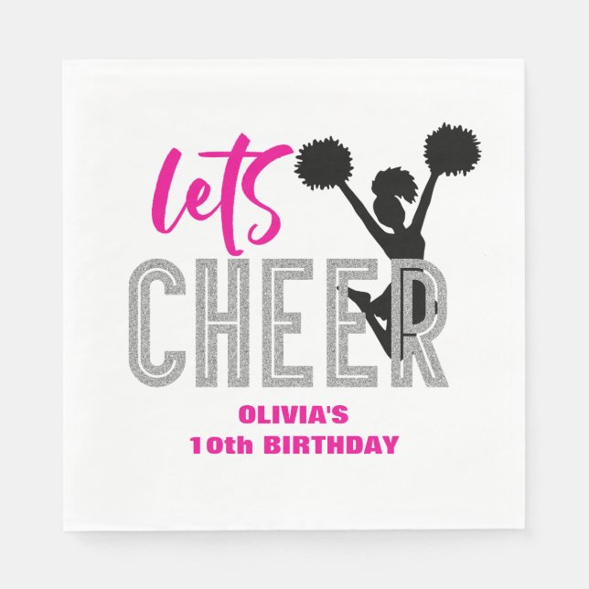 Cheerleading Rosa Silver Svart Cheer Födelsedag Pappersservett (Framsidan)