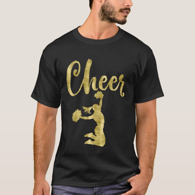 Cheerleading Script Cheer Dark Yellow T Shirt (Framsida)
