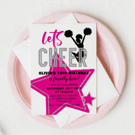 Cheerledande Rosa Silver Black Cheer Birthday Inbjudningar