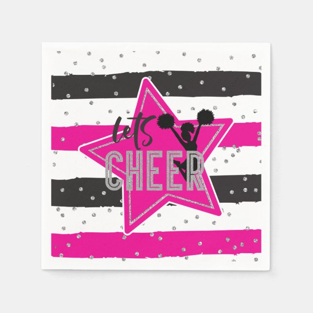 Cheerledande Rosa Silver Black Cheer Birthday Pappersservett (Framsidan)