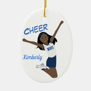 Cheerledare African American Mörk blått & White Julgransprydnad Keramik