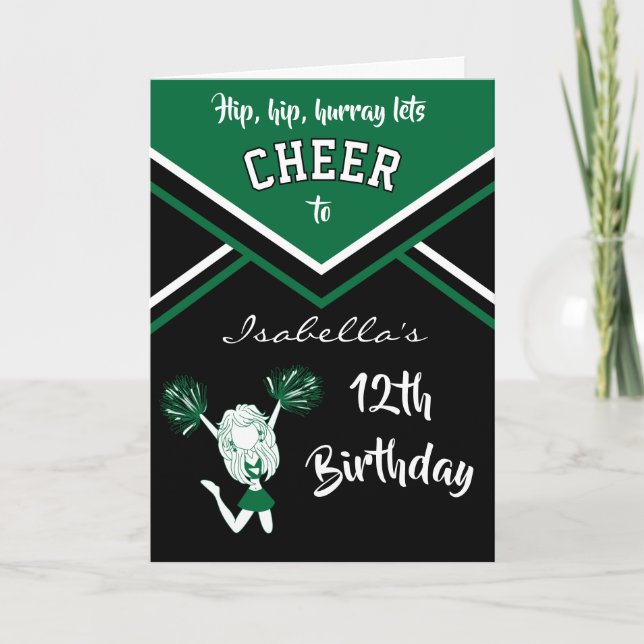 Cheerledare Birthday - DIY Namn & Age - Mörk grönt Kort (Framsida)