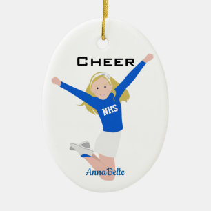 Cheerledare Blonde Blue & White Julgransprydnad Keramik