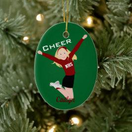 Cheerledare Blonde Red & Black Julgransprydnad Keramik