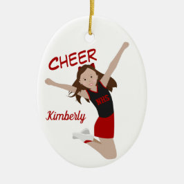 Cheerledare Brunette Black & Red Julgransprydnad Keramik