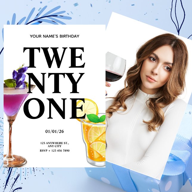 Cheers 21:a Birthday Girl Cocktail Photo Inbjudningar (Skapare uppladdad)
