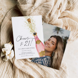 Cheers 21:a födelsedag Rosa och Guld fotoinbjudan Inbjudningar