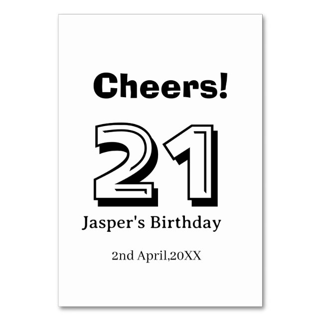 Cheers 21 birthday bold letter name boy man gifts  bordsnummer (Framsidan)