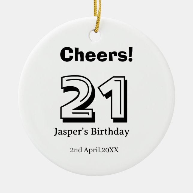Cheers 21 birthday bold letter name boy man gifts  julgransprydnad keramik (Framsidan)