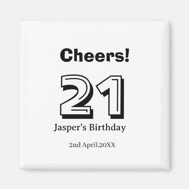 Cheers 21 birthday bold letter name boy man gifts  magnet (Framsidan)