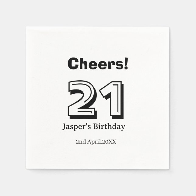 Cheers 21 birthday bold letter name boy man gifts  pappersservett (Framsidan)