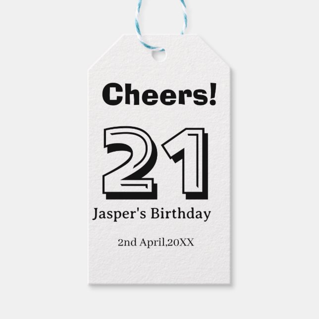 Cheers 21 birthday bold letter name boy man gifts  presentetikett (Framsidan)