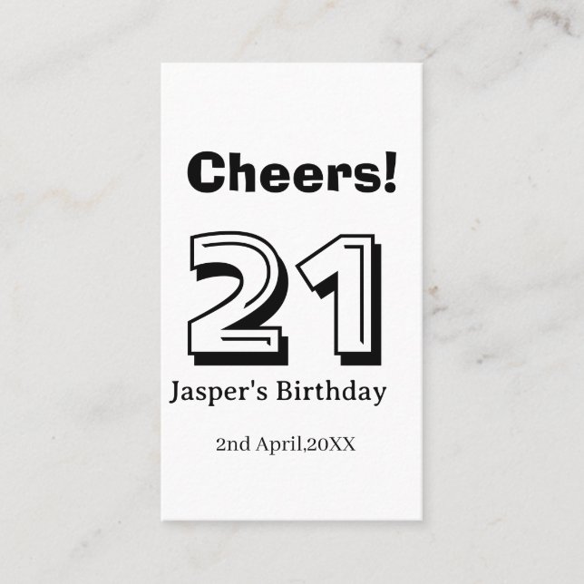 Cheers 21 birthday bold letter name boy man gifts  visitkort (Framsida)