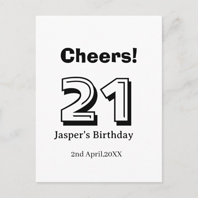 Cheers 21 birthday bold letter name boy man gifts  vykort (Framsida)