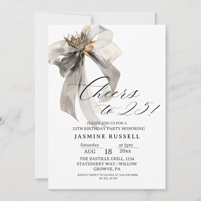 Cheers 25:e födelsedag, svartvitt inbjudningar (Framsida)