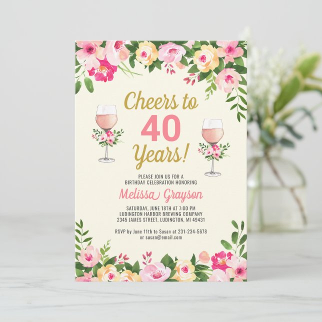Cheers 40:e Blommigten för inbjudningar på födelse (Stående Fram)