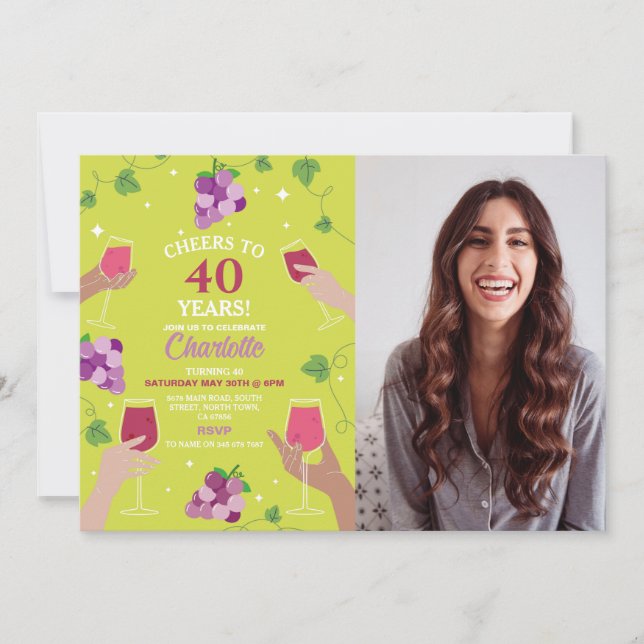 Cheers 40:e födelsedag Vin Tasting Party Photo Inbjudningar (Framsida)