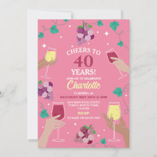 Cheers 40:e födelsedag Vin Tasting Party Rosa Inbjudningar