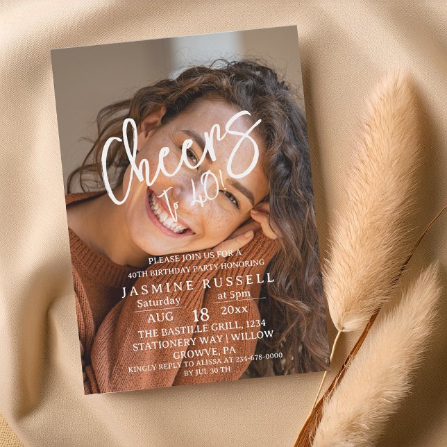 Cheers 40:e moderna fotofödelsedagen för kvinnor inbjudningar (Skapare uppladdad)