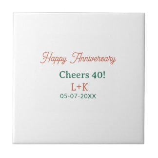 Cheers 40 happy anniversary orange green name date kakelplatta
