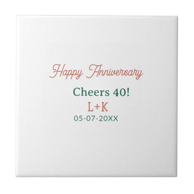 Cheers 40 happy anniversary orange green name date kakelplatta (Framsidan)